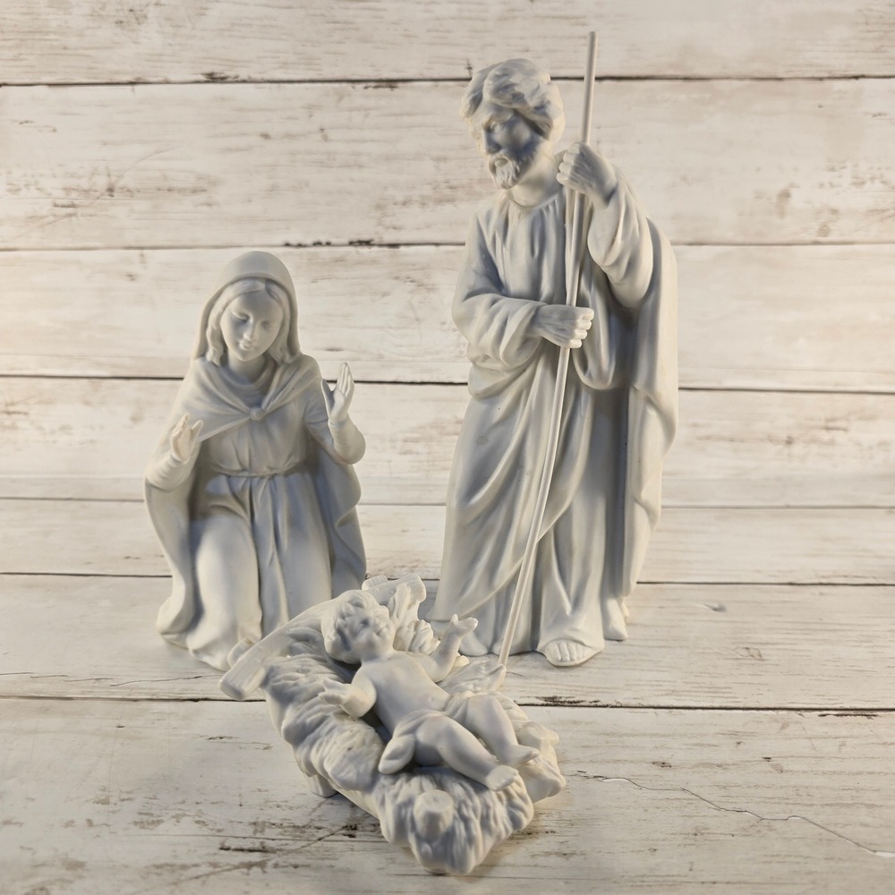Homco 3 pc Nativity Set White Bisque 5614 Christmas Holy Holiday Vintage